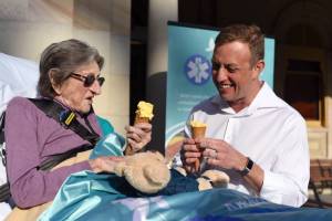 Betty Dowsett with Queensland Minister for Health and Ambulance Services Steven Miles. Image: Ange Costes Photography.