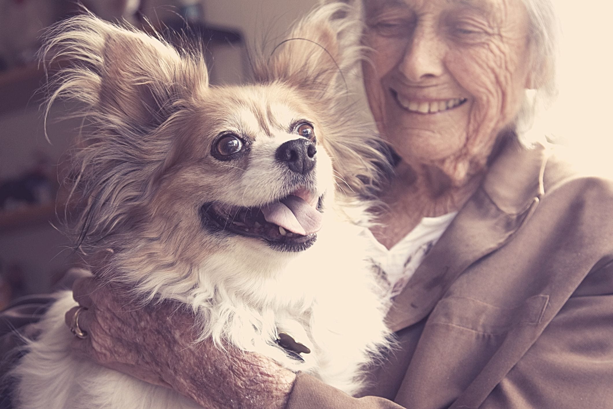 Elderly lady with dog aged care