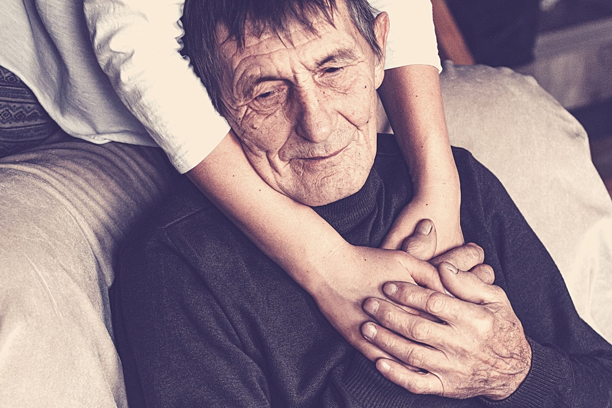 Elderly man with carer dementia