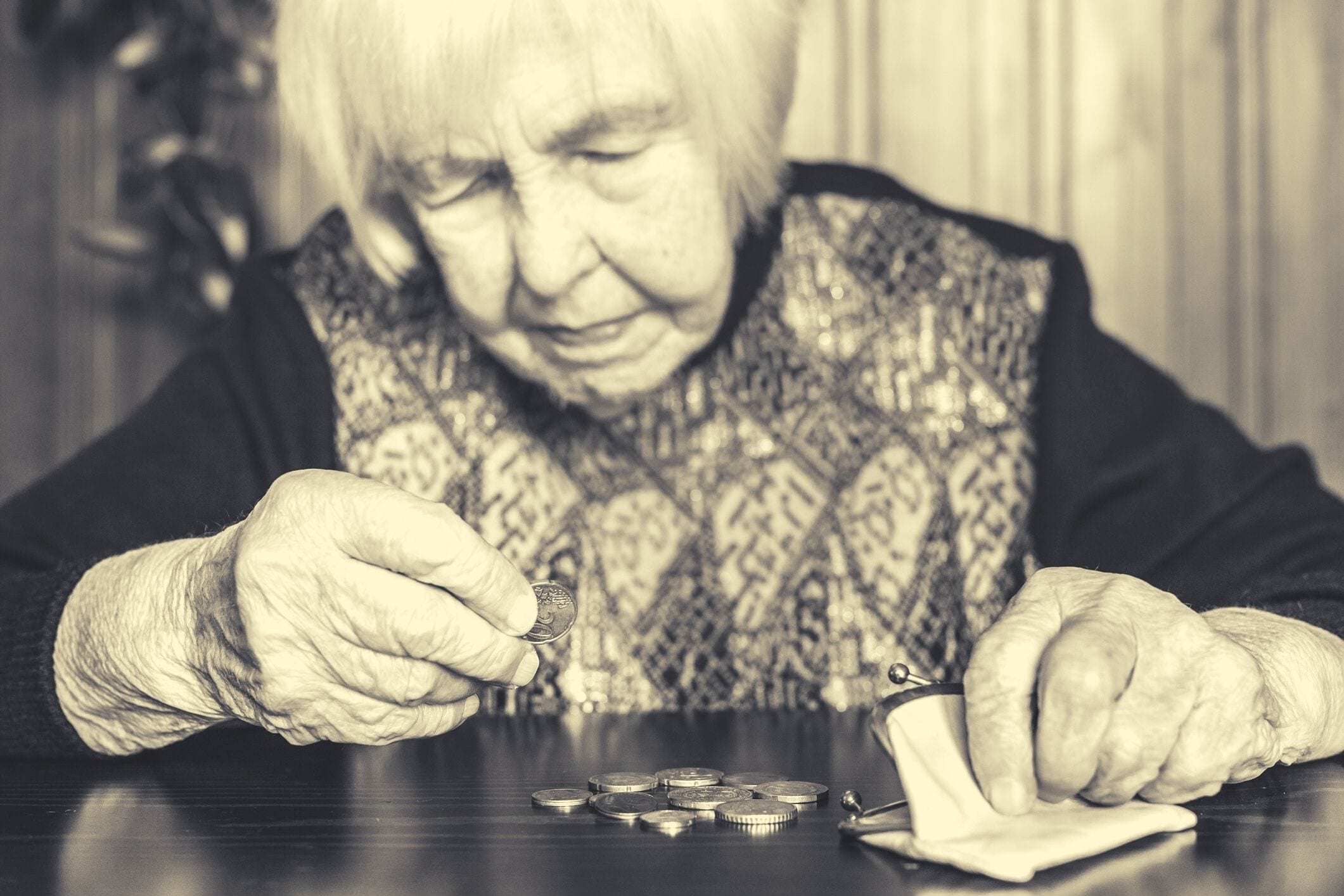 Old lady counting money