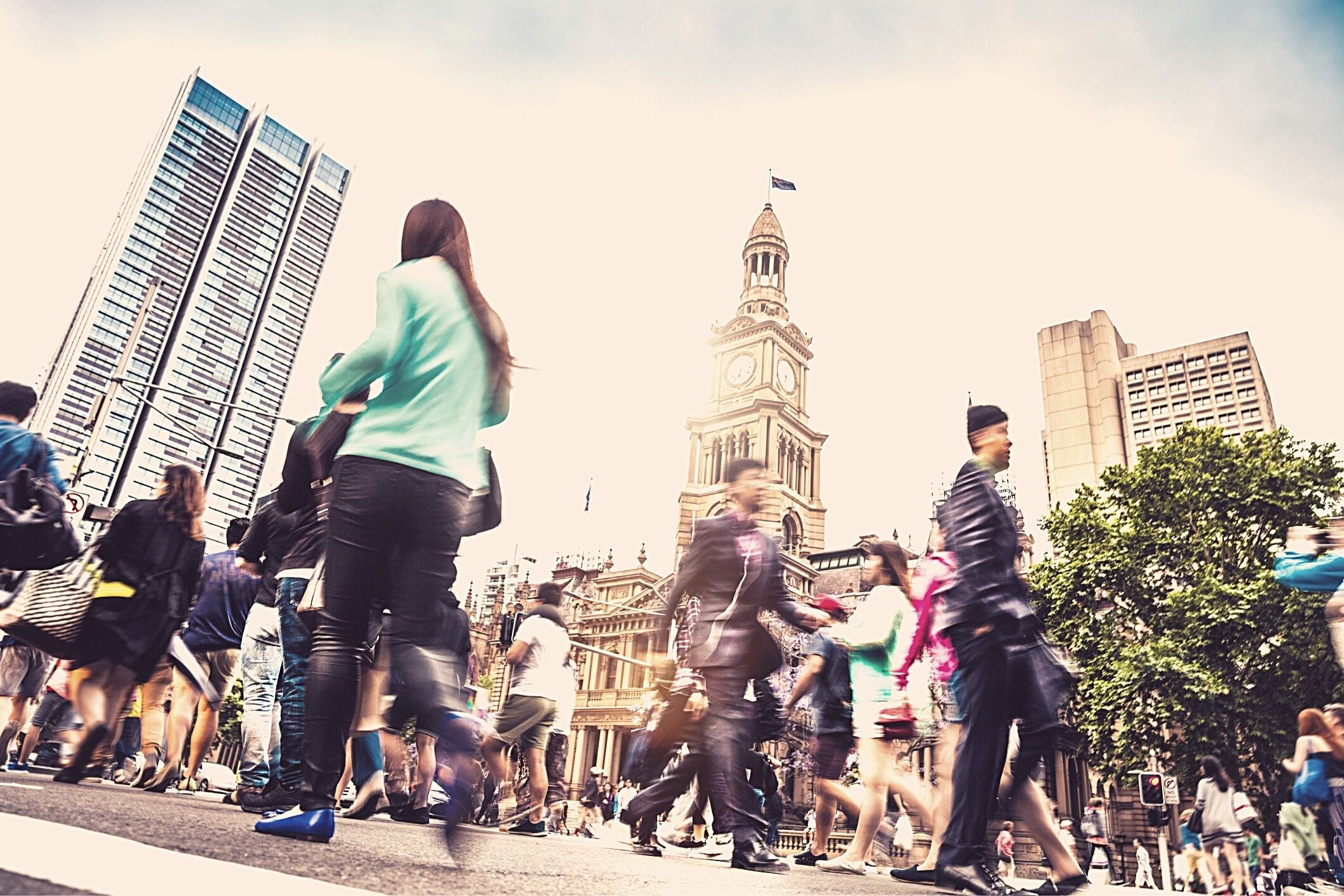 Crowd in downtown Sydney