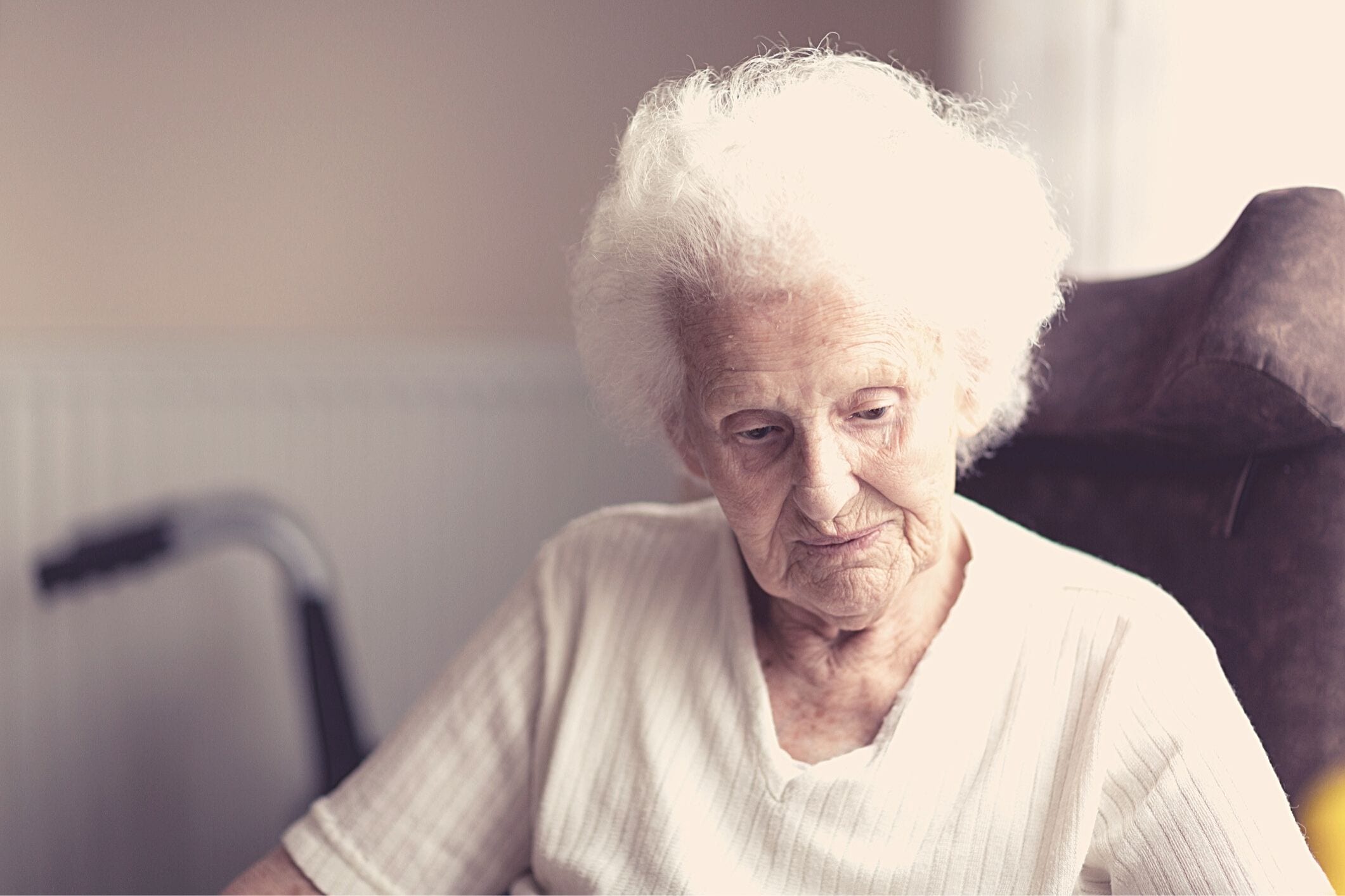 Sad senior woman in her 90s