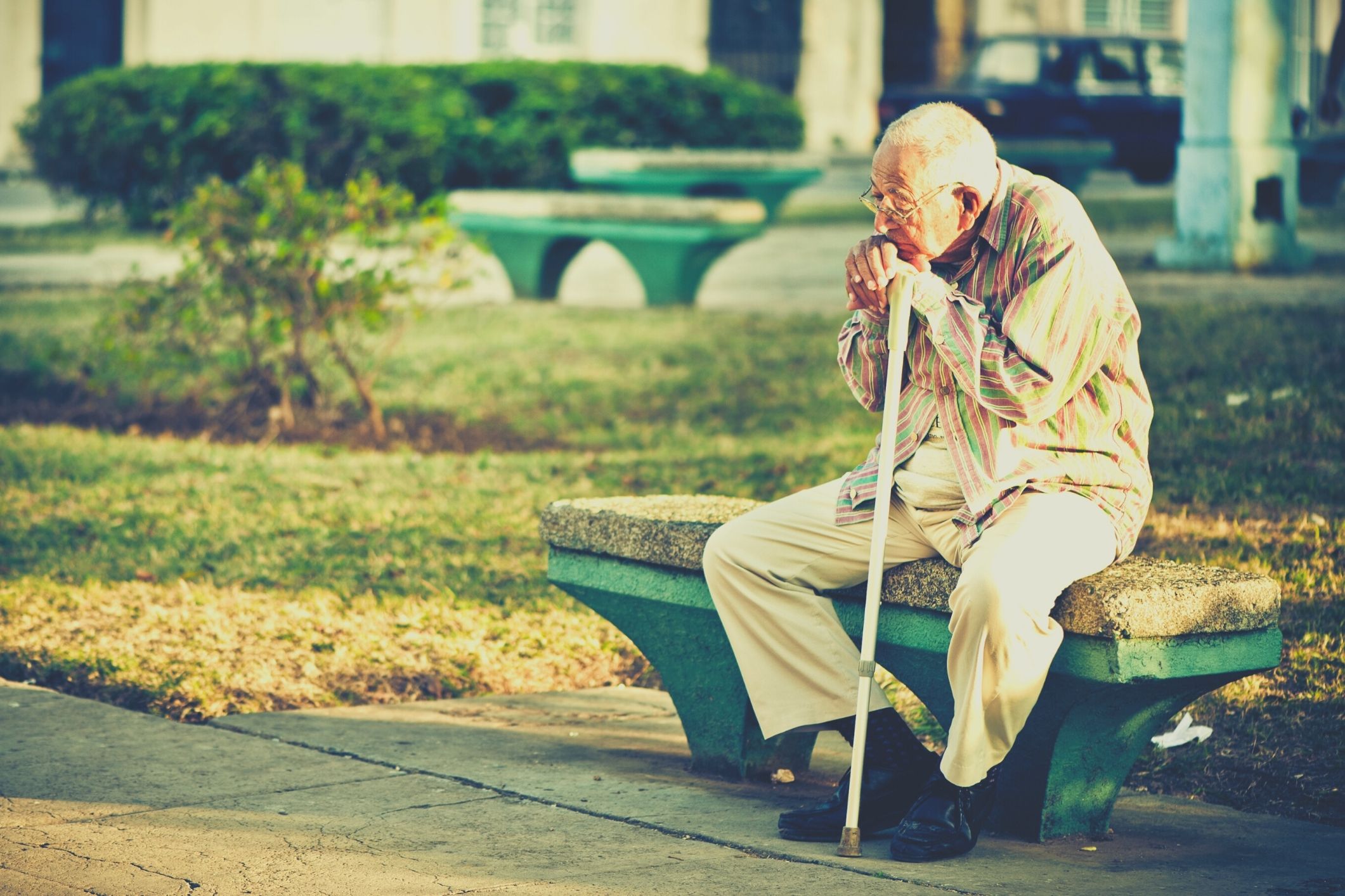 Senior man sitting in park
