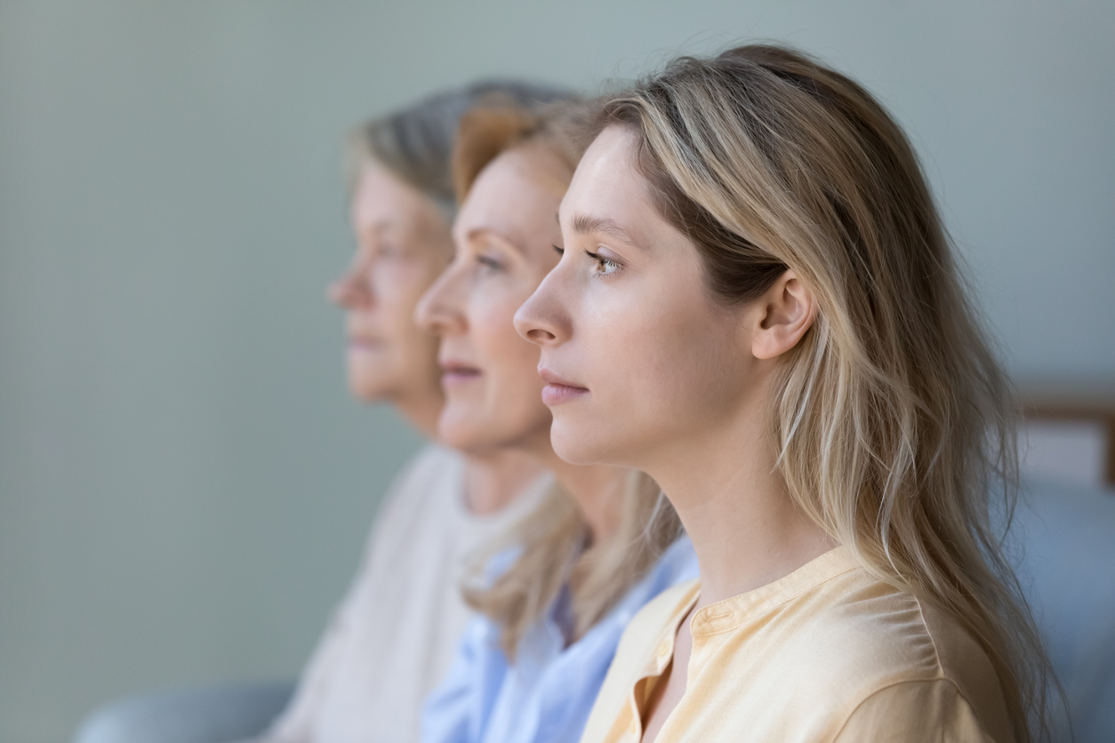 Women of three female family generations side portrait